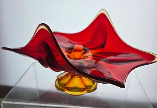 L.E Smith Glass Amberinea footed compote