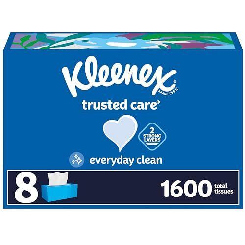 Kleenex Trusted Care Facial Tissues 8 Flat Boxes 200 Tissues per Box 2-Ply Pa...