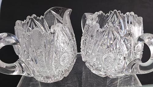 Sugar and creamer American Brilliant Period Cut Glass Antique tg