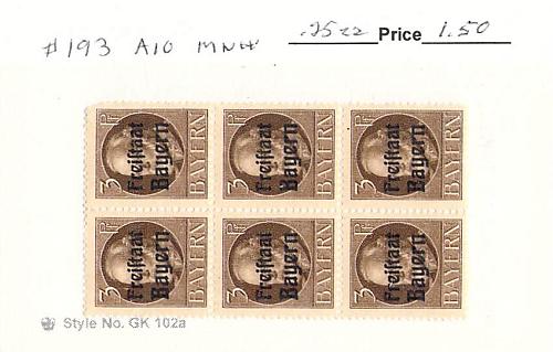 Germany Bavaria 193 Unused blk of 6 1 CV 1.50 (SC0_878)