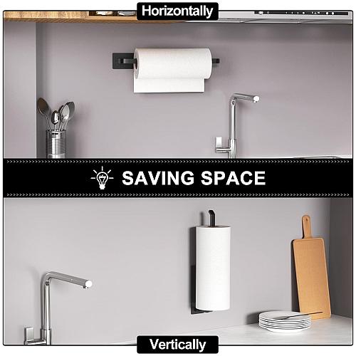 Paper Towel Holder - Self-Adhesive or Drilling Matte Black Upgraded Aluminum ...