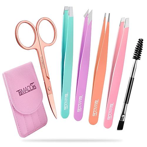TsMADDTs 6 PCS Tweezers Set for Women Eyebrow Tweezers with Curved Scissor fo...