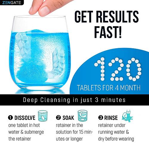 ZENGATE Retainer Cleaner Tablets - Quick 3-Minute Clean for Dentures Mouth Gu...