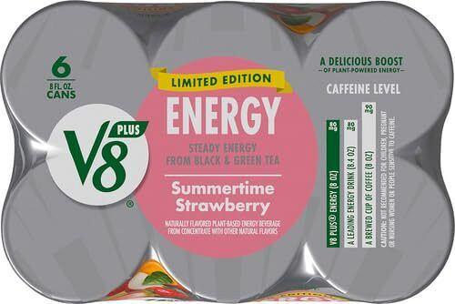 V8 +Energy Limited Edition Summertime Strawberry Juice Energy Drink 8 fl oz C...