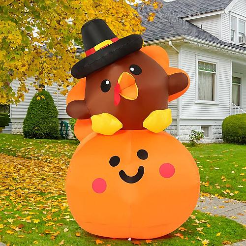 COMIN 5FT Tall Thanksgiving Inflatables Turkey Baby on Pumpkin with Built-in ...