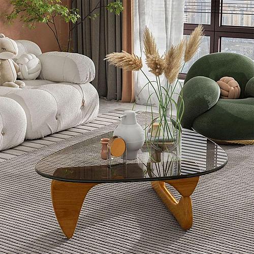 Coffee Tables for Living Room - Triangle Glass Coffee Table with Wooden Base ...