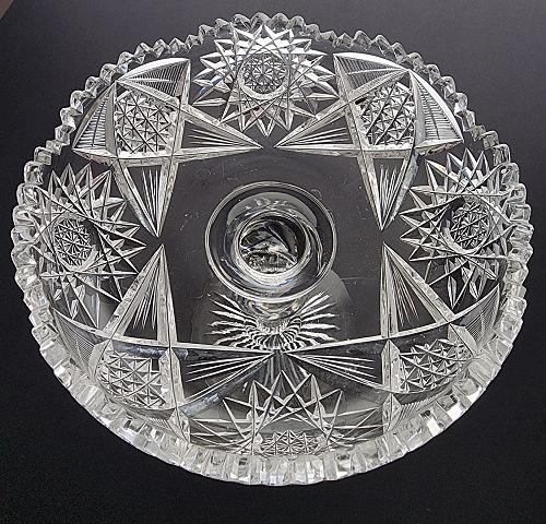 Signed Clark American Brilliant Period Cut Glass compote twist stem