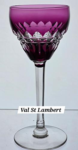 SIGNED Val st Lambert Amethyst Hand Cut to clear wine glass