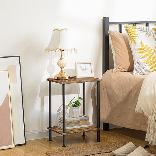 HOOBRO End Table Small Side Table Nightstand with 2-Layer Storage Shelves Sof...