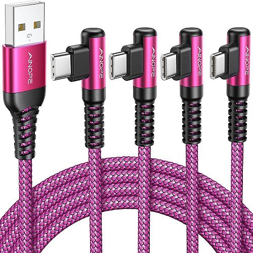 AINOPE USB C Cable 4-Pack 3.1A Type C Charger Fast Charging Right Angle 10/6....