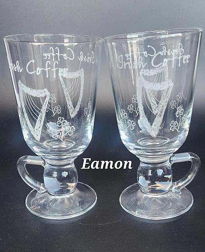 Eamon Shamrock glass and harp Irish coffee MUG.2 piece