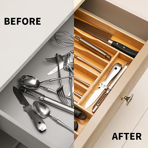 oridom Expandable Bamboo Kitchen Drawer Organizer for Cutlery and Utensils Ad...