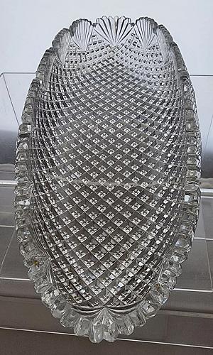 American Brilliant Period Cut Glass oval celery tray strawberry diamond fan