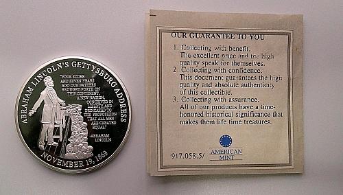 Abraham Lincoln Commander in Chief Coin Medal CU Silver Plated, 2008