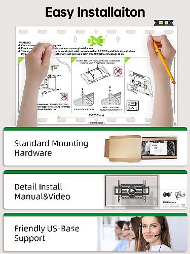 USX MOUNT Full Motion TV Wall Mount for Most 47-84 inch Flat Screen/LED/4K TV...