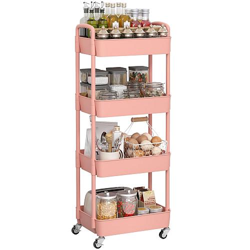 Sywhitta 4-Tier Plastic Rolling Utility Cart with Handle Multi-Functional Sto...