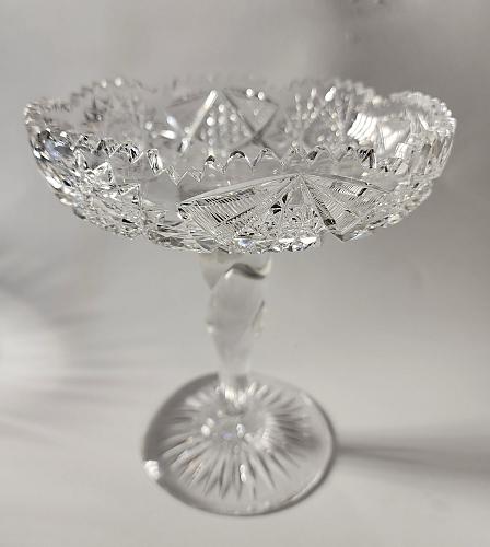 Signed Clark American Brilliant Period Cut Glass ABP Antique compote