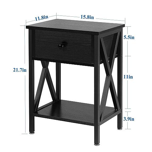 VECELO Night Stands for Bedroom Rustic Nightstand (Set of 2), Classic Black