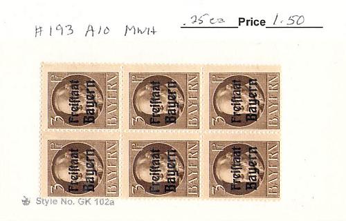 Germany Bavaria 193 Unused blk of 6 CV 1.50 (SC0_874)