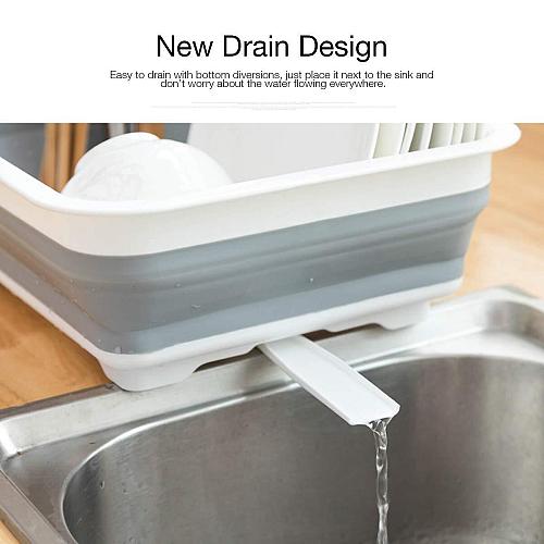 THANSTAR Collapsible Dish Drying Rack Portable Dinnerware Drainer Organizer f...