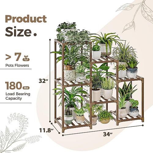Bamworld Plant Stand Indoor Plant Shelf Outdoor Wood Plant Rack for Multiple ...