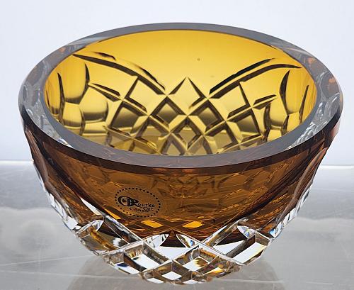 Hand Cut Amber glass bowl HAND POLISHED signed by Peter ORourke PR10