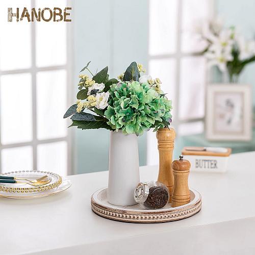 Hanobe Decorative Serving Tray Wood White Washed Bead Round Tray Decor for Co...
