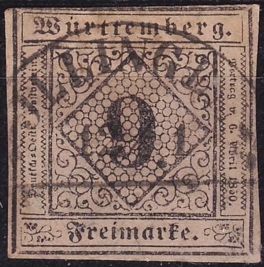 GERMANY W&uuml;rttemberg [1851] MiNr 0004 a ( O/used ) [02] Bahnstempel