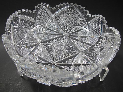 American Brilliant Period Cut Glass low bowl Antique crystal Sharp