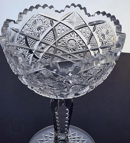 American Brilliant Period Cut Glass compote, Antique c1925