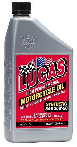 Lucas Oil 10702 High Performance Synthetic SAE 20W-50 Motorcycle Oil - 1 Quar...