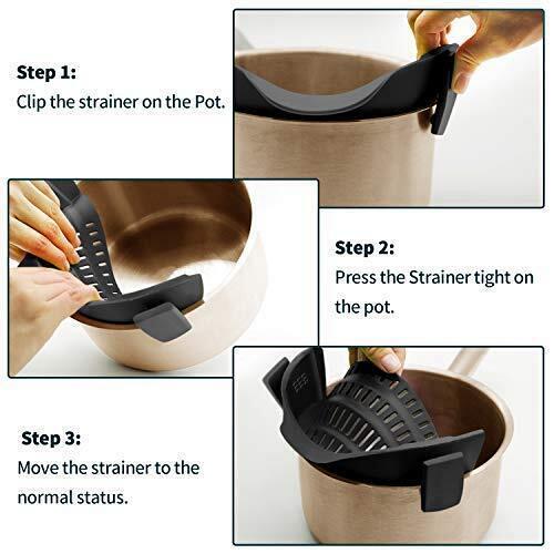 AUOON Clip On Strainer Silicone for All Pots and Pans Pasta Strainer Clip on ...