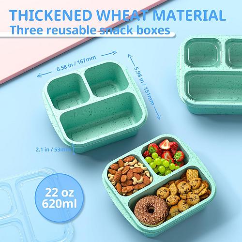 Enstphjoy Snack Boxes 3 Pack - Stackable Bento Boxes with 3 Compartments Meal...