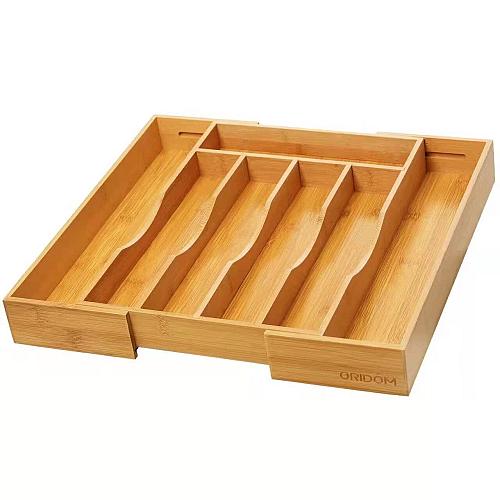 oridom Expandable Bamboo Kitchen Drawer Organizer for Cutlery and Utensils Ad...
