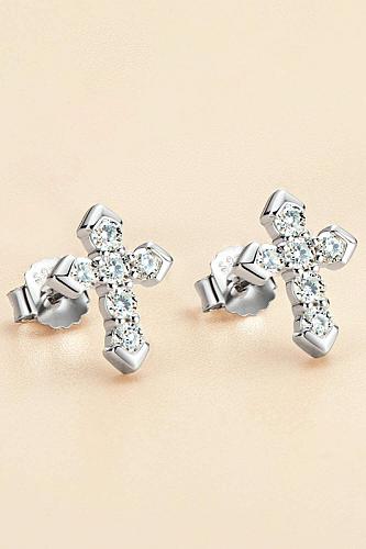 Moissanite Cross Stud Earrings
