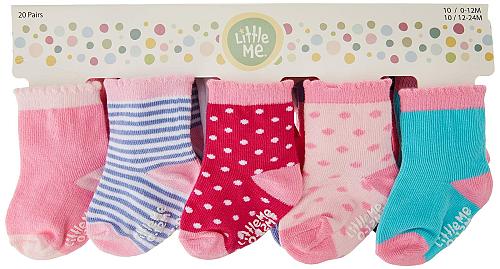 Little Me 20-Pair Newborn Baby Infant & Toddler Girls Socks 0-12/12-24 Months...