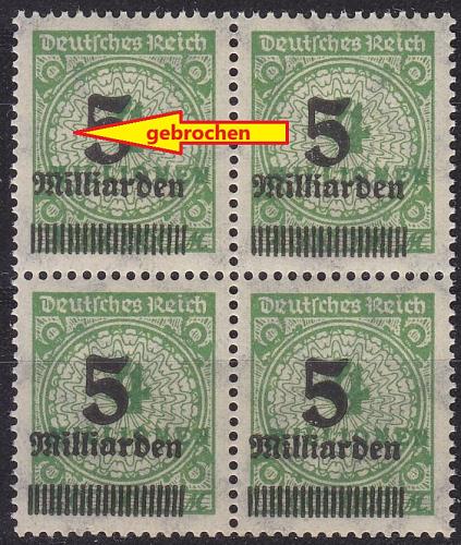 GERMANY REICH [1923] MiNr 0333 AP HT ( **/mnh ) [01] Plattenfehler, 4er