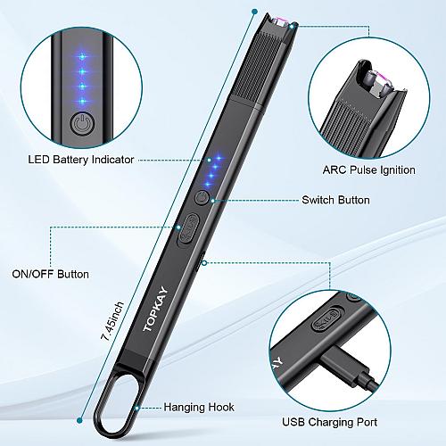 TOPKAY 2 Pack Electric Candle Lighter Windproof Flameless USB Rechargeable Pl...