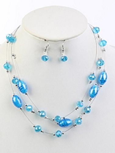 Glass MultiStrand Necklace & Earring Set, Glass Beads, Wire Strands