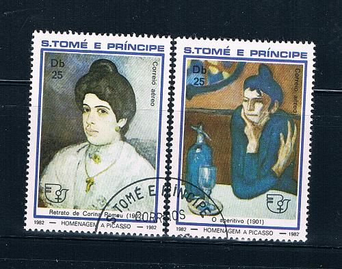 Saint Thomas and Prince Is 684ab Used pair Paintings women (GI0377)+