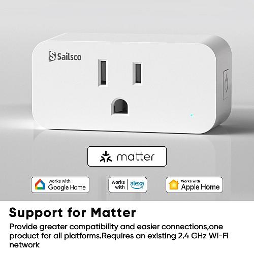 Sailsco Matter Smart PlugWork with Apple Home/Alexa/Google HomeWiFi Smart Out...