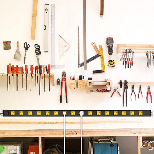 JUNNUJ Long Metal 16 Outlet Power Strip Wide Spaced Garage Industrial Power S...