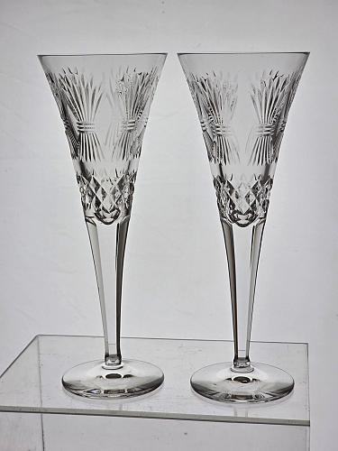 Signed Waterford CUT GLASS millennium Prosperity Toasting Flutes pair crystal