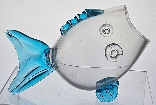 Blown blue glass fish vase