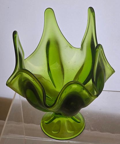 Viking 6 petal green glass compote
