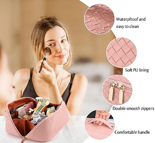 ALEXTINA Large Capacity Travel Cosmetic Bag - PU Leather Makeup Organizer Bag...