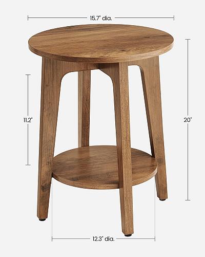 VASAGLE Side Table Small Round End Table with Lower Shelf Nightstand for Smal...
