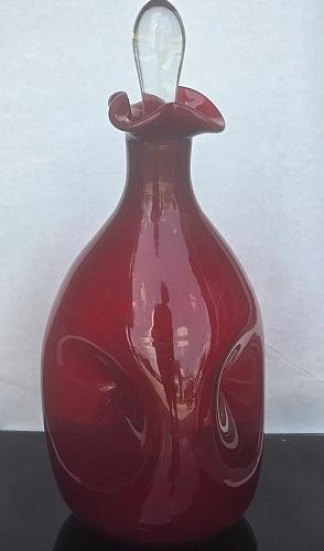 Blenko Ruby red triple pinched Glass decanter