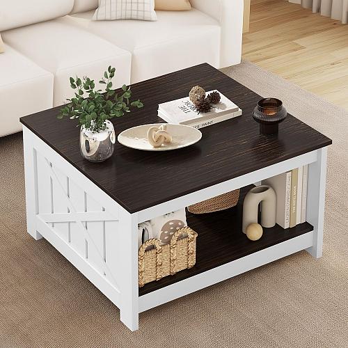 YITAHOME Coffee Table Farmhouse Coffee Table with Storage Rustic Wood Cocktai...