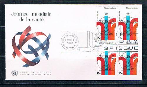 UN 230 FDC Blk 4 no selvage Geneva Cachet 1972 (UNCV0346)+